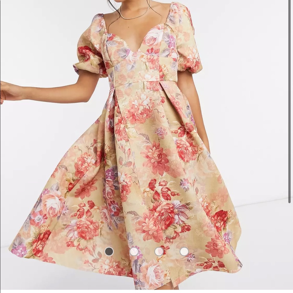 ASOS DESIGN garden party vintage cup detail prom midi dress in floral print